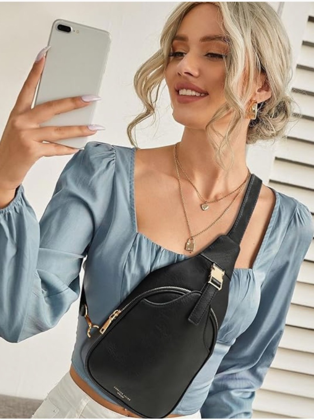 Forever Young Black Crossbody Sling Bag with Gold Hardware